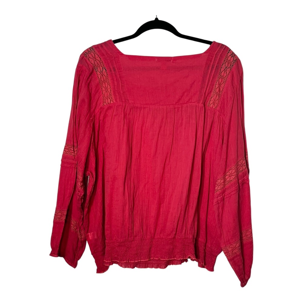 Cato Est 1946 Red Cotton Lace Crochet Smocked Hem Blouse Top 26/28W Plus - Picture 2 of 8